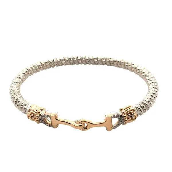 Sterling Silver and 14K Yellow Gold Closed Vahan Bangle Bracelet with Diamond Accents and a 