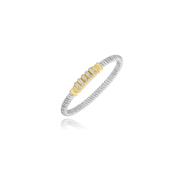 Sterling Silver and 14K Yellow Gold Vahan Bangle Bracelet with Fifteen Round Diamonds with a Total Weight of 0.11 carats. JWR Jewelers Athens, GA