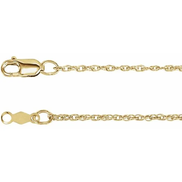14K Yellow Gold Eighteen Inch Rope Chain that is 1.25 millimeters in width. JWR Jewelers Athens, GA
