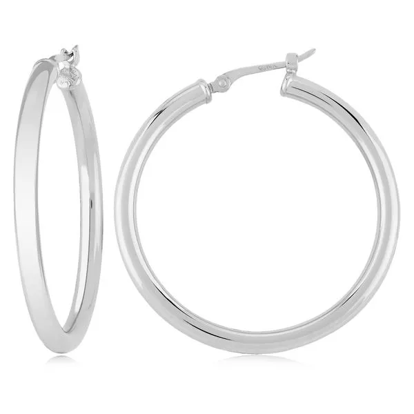 14K White Gold Hoop Earrings that measure 2.5 x 30 millimeters. JWR Jewelers Athens, GA