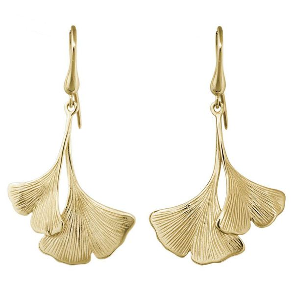 14KY Dangle Double Ginko Leaf Earrings JWR Jewelers Athens, GA