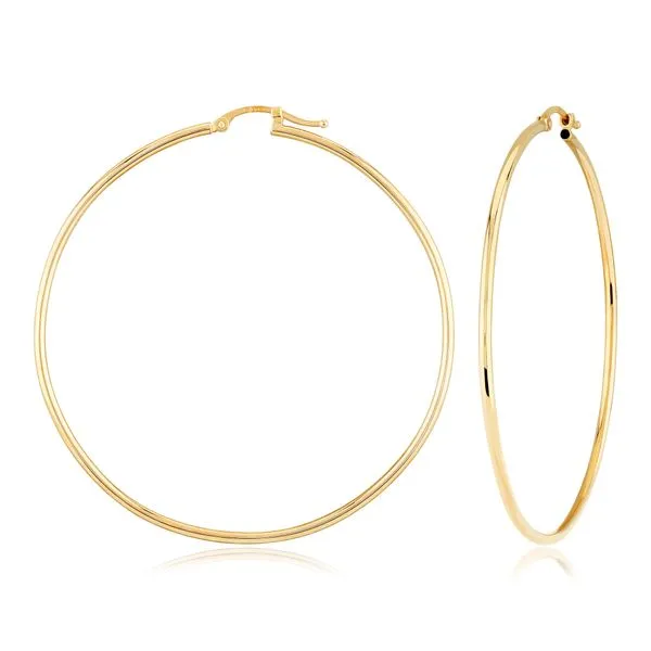 14K Yellow Gold Large Hoop Earrings that measure 1.5 x 50 millimeters. JWR Jewelers Athens, GA