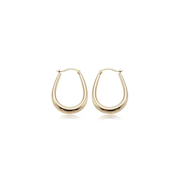14K Yellow Gold Long Oval Hoop Earrings. JWR Jewelers Athens, GA