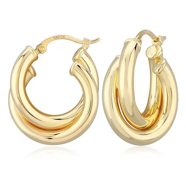 14K Yellow Gold Double Tube Hoop Earrings. JWR Jewelers Athens, GA
