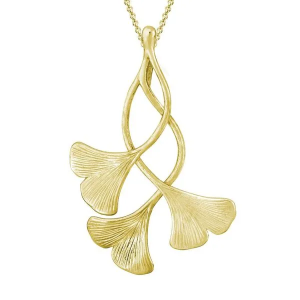 Yellow Gold Triple Gingko Leaf Necklace JWR Jewelers Athens, GA