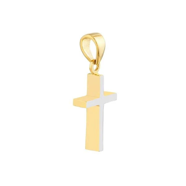 14K Cross Pendant That is Yellow Gold on One Side and Rhodium Plated White on the Other Side. JWR Jewelers Athens, GA