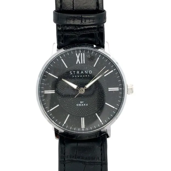 Man's Obaku Quartz Watch with a Black Dial and Black Leather Strap JWR Jewelers Athens, GA