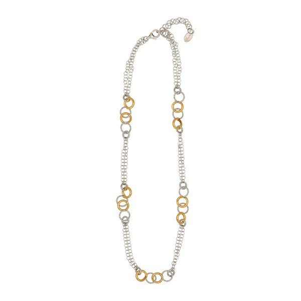 Silver Two-Tone Necklace with a Multi-Ring Circles Design JWR Jewelers Athens, GA