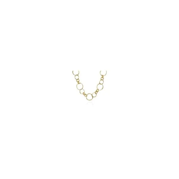 Gold Plated Sterling Silver Nineteen Inch Necklace with Large and Small Textured Round Rings. JWR Jewelers Athens, GA