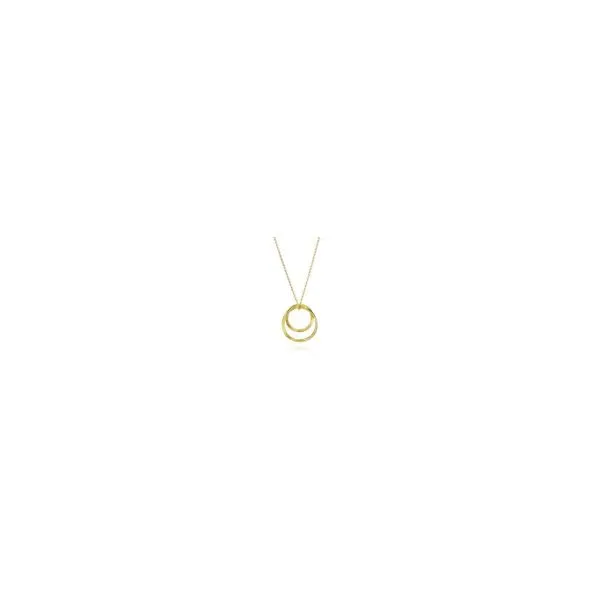 Gold Plated Sterling Silver Eighteen Inch Necklace with Two Round Dangle Rings. JWR Jewelers Athens, GA