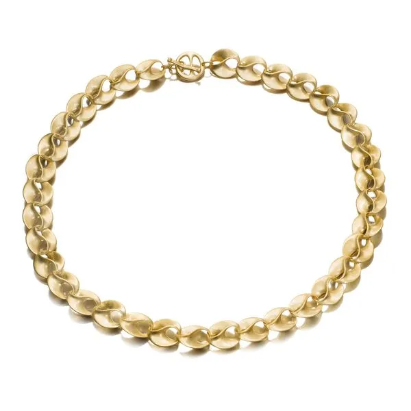 Gold Plated Sterling Silver Eighteen Inch Fashion Necklace with Fancy Round Swirl Links and a Toggle Clasp. JWR Jewelers Athens, GA