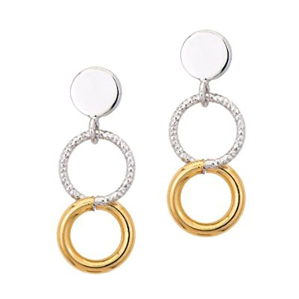 Silver Two-Tone Double Ring Drop Earrings JWR Jewelers Athens, GA