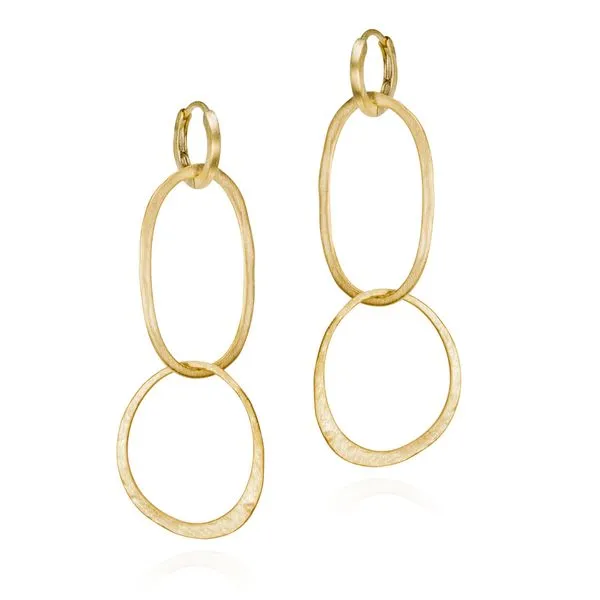 Gold Plated Sterling Silver Hoop Earrings with Two Open Oval Dangles. JWR Jewelers Athens, GA