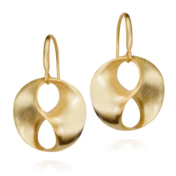 Gold Plated Sterling Silver Earrings with a Fancy Round Swirl Dangle. JWR Jewelers Athens, GA