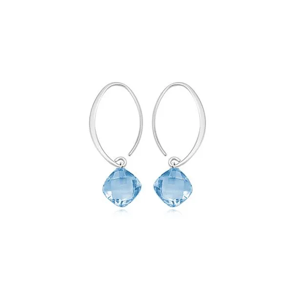 Sterling Silver Sweep Earrings with a Cushion Shaped Blue Topaz Dangles JWR Jewelers Athens, GA