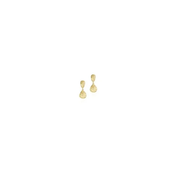 Gold Plated Sterling Silver Post Earrings with a Pear Shaped Satin Dangle JWR Jewelers Athens, GA