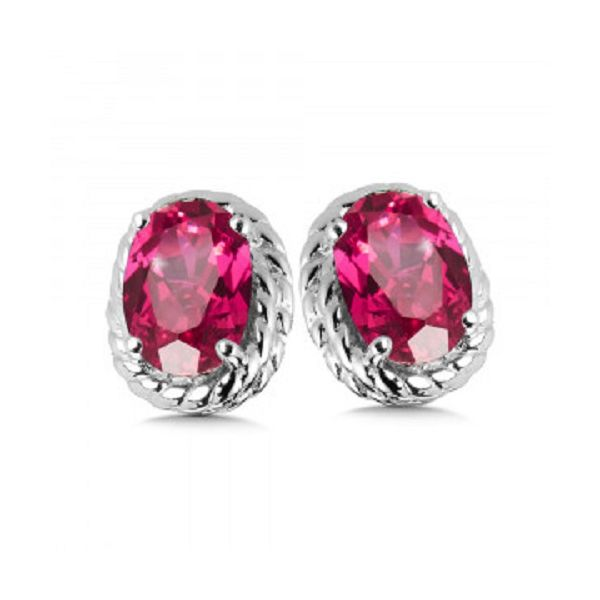 Sterling Silver Earrings with an Oval Created Ruby JWR Jewelers Athens, GA