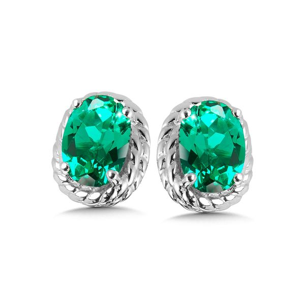 Sterling Earrings with an Oval Created Emerald JWR Jewelers Athens, GA