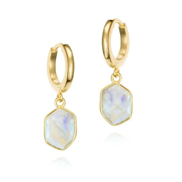 Gold Plated Sterling Silver Hoop Earrings with a Moonstone Dangle JWR Jewelers Athens, GA