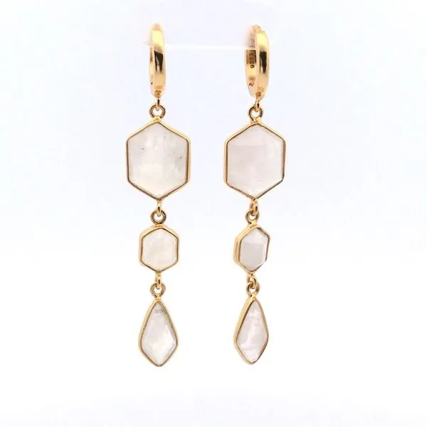 Gold Plated Sterling Silver Dangle Earrings with Faceted Moonstones. JWR Jewelers Athens, GA