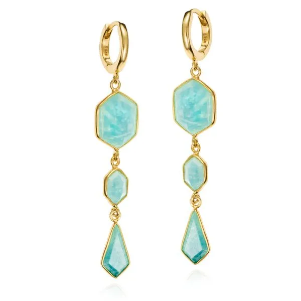 Gold Plated Sterling Silver Hoop Earrings with Three Dangle Amazonite Stones JWR Jewelers Athens, GA