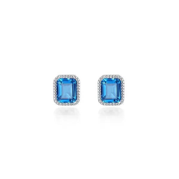Sterling Silver Stud Earrings with Emerald-Cut Blue Topaz Stones, 1.76 carats. JWR Jewelers Athens, GA