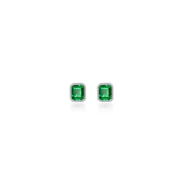 Sterling Silver Stud Earrings with Simulated Emerald-Cut Emeralds weighing 1.76 carats. JWR Jewelers Athens, GA