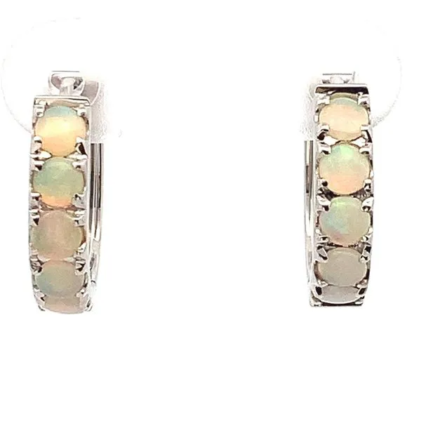 Sterling Silver Hoop Earrings with Five Round Opals in each earring. JWR Jewelers Athens, GA