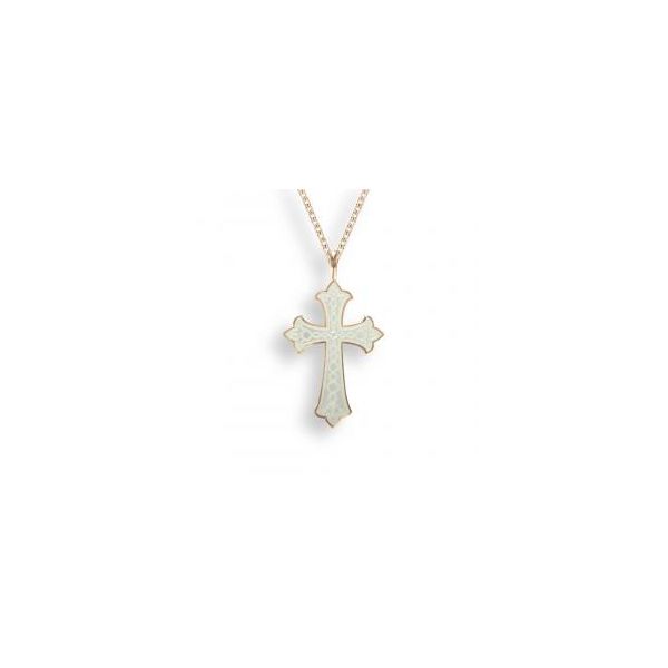 White Enameled Cross on a Rose Gold Plated Chain JWR Jewelers Athens, GA