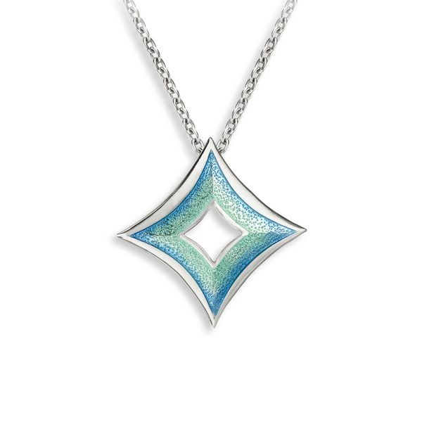 Silver Necklace with an Enameled Blue Pendant JWR Jewelers Athens, GA
