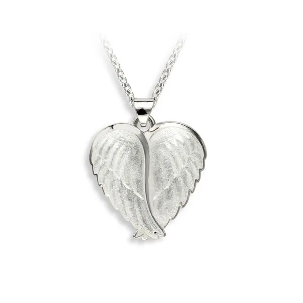 Silver White Enameled Angle Wings Heart Pendant JWR Jewelers Athens, GA