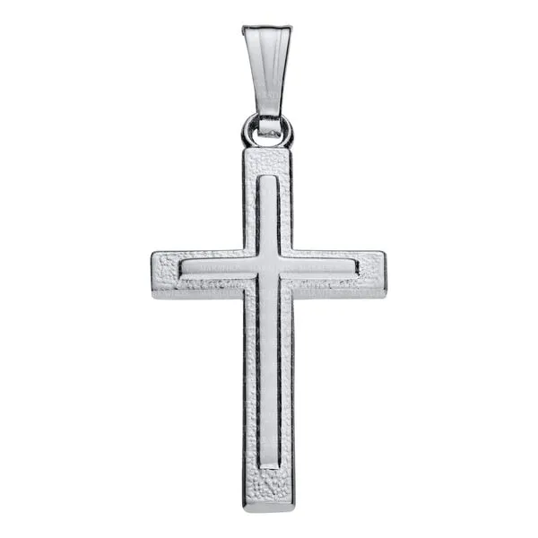 Sterling Silver Eighteen Inch Necklace with a Cross Pendant having a Polished Center. JWR Jewelers Athens, GA