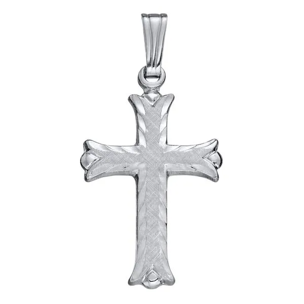 Sterling Silver Textured Cross with an Eighteen Inch Rolo Chain. JWR Jewelers Athens, GA