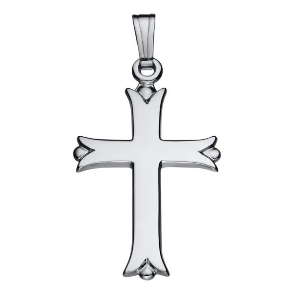 Sterling Silver Eighteen Inch Cross Necklace with a Polished Cross having Flared Ends. JWR Jewelers Athens, GA