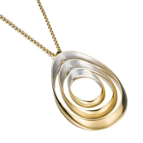 Gold Plated Sterling Silver Eighteen Inch Necklace with Two-Tone Triple Oval Pendant JWR Jewelers Athens, GA