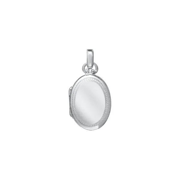 Sterling Silver Eighteen Inch Oval Link Chain with a Premium Hand-Engraved Sterling Oval Locket. JWR Jewelers Athens, GA