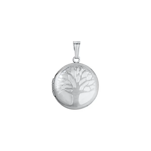 Sterling Silver Eighteen Inch Chain with a Round Locket having an Engraved Oak Tree Design JWR Jewelers Athens, GA