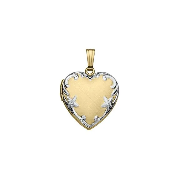 Two-Tone Yellow Gold Filled Heart Locket with an Eighteen Inch Chain JWR Jewelers Athens, GA