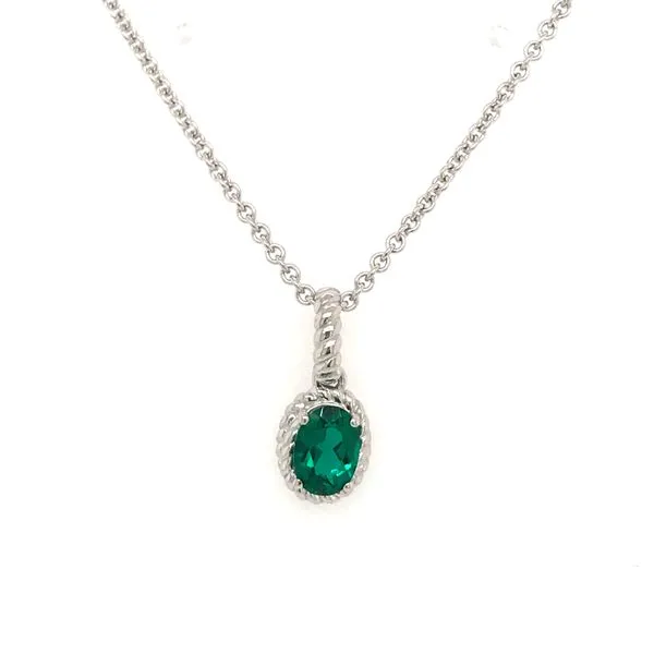 Silver Necklace with a Created Emerald Stone JWR Jewelers Athens, GA