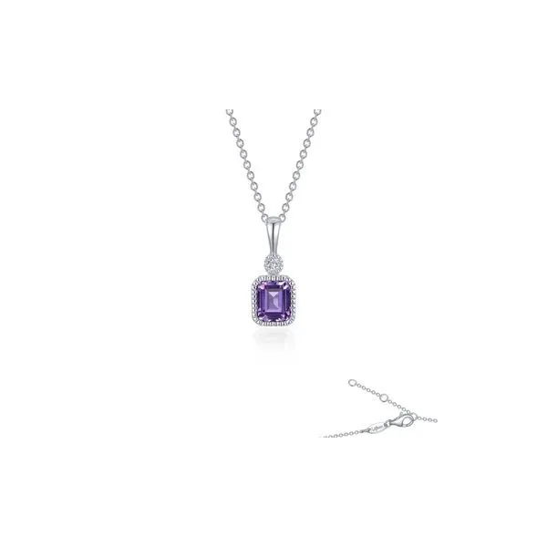 Sterling Silver Twenty Inch Necklace with an Emerald-Cut Amethyst and One Round Simulated Diamond. JWR Jewelers Athens, GA
