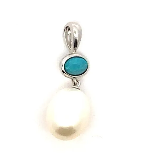 Sterling Silver Pendant with an Ear-West Oval Opal and Oval Freshwater Pearl Drop. JWR Jewelers Athens, GA