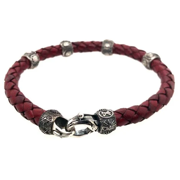 Silver Red Leather Bracelet JWR Jewelers Athens, GA