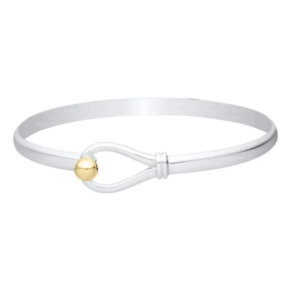 Sterling Silver Bangle Bracelet with a Half-Round Design and a 14K Yellow Gold Ball with Loop Clasp. JWR Jewelers Athens, GA