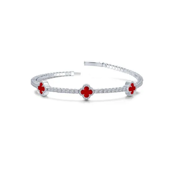 Sterling Silver Flex Bangle Station Bracelet with Red Agate and Imitation Diamonds. 2.40 carats total weight. JWR Jewelers Athens, GA