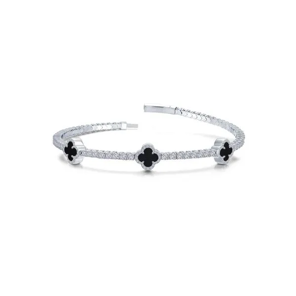 Sterling Silver Flex Station Bangle Bracelet with Black Onyx and Imitation Diamonds Stations. JWR Jewelers Athens, GA