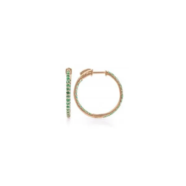 14K Yellow Gold Inside-Outside Hoop Earrings with Round Emeralds weighing 0.90 carats. JWR Jewelers Athens, GA