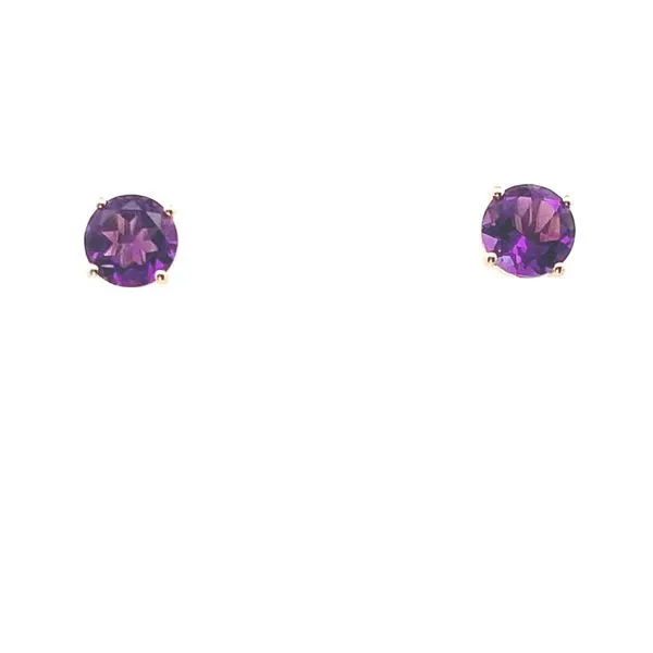 14K Yellow Gold Stud Earrings containing One Round Six Millimeter Wide Amethyst. JWR Jewelers Athens, GA