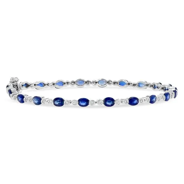 14K White Gold Seven Inch Bracelet that features Twenty-Two Oval Blue Sapphires alternating with Forty-Four Round Diamonds. JWR Jewelers Athens, GA