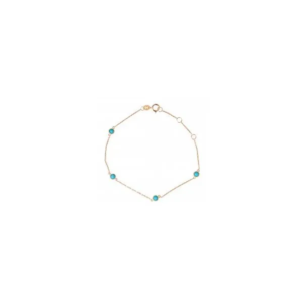 14K Yellow Gold Adjustable Round Turquoise Station Bracelet JWR Jewelers Athens, GA
