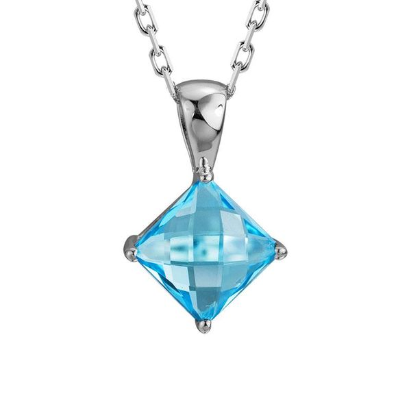 Swiss Blue Topaz Pendant Necklace with 14k Rose Gold Chain